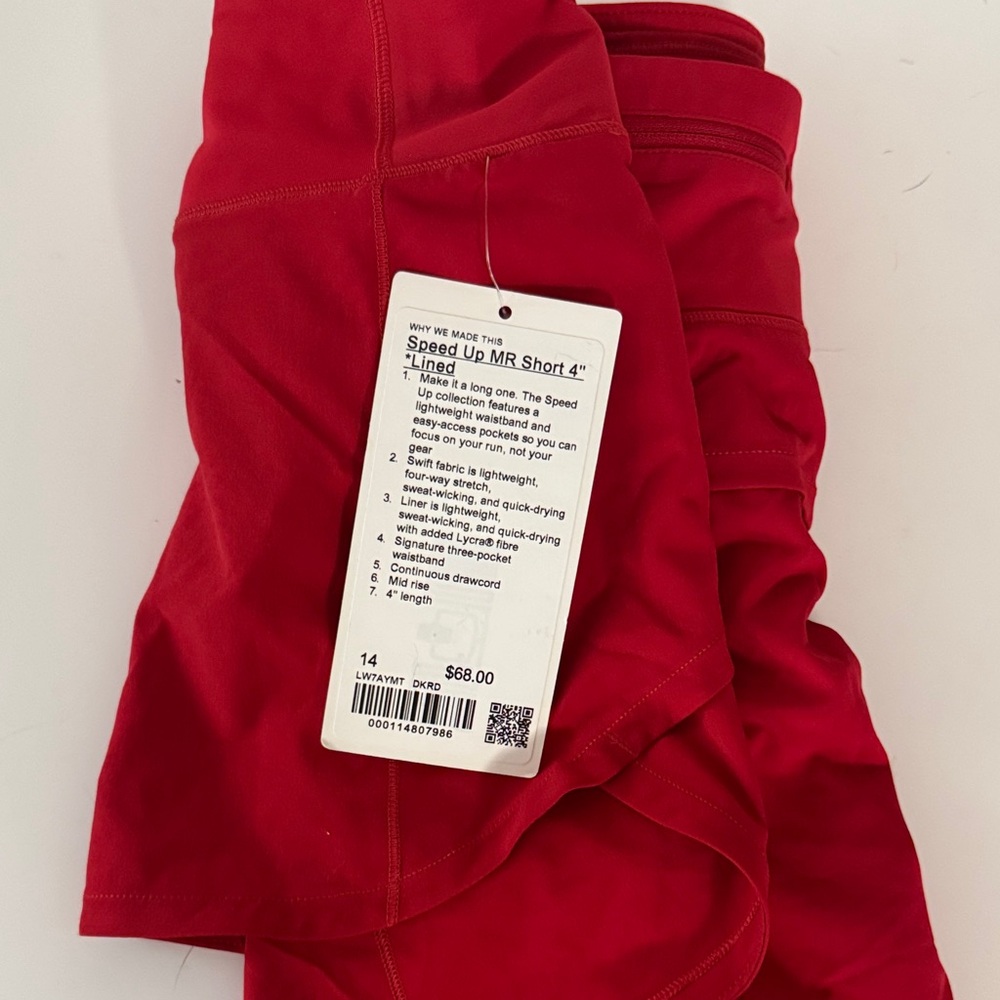 Lululemon brand new Red 4” Athletic Shorts